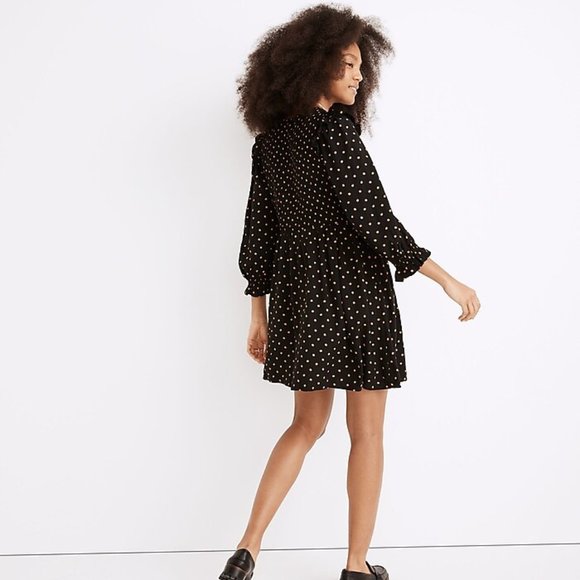 Madewell Lucie V-Neck Smocked Mini Dress in Oval Dot Size Small NWT - Picture 3 of 4